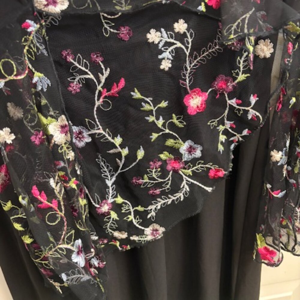Black Tunic Dress with Sheer Floral Bell Sleeves – Boho Chic - Picture 2 of 4
